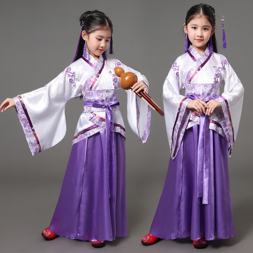 Girl's Chinese folk dance costumes light pink purple blue children kids stage performance competition princess classical film cosplay kimono dresses